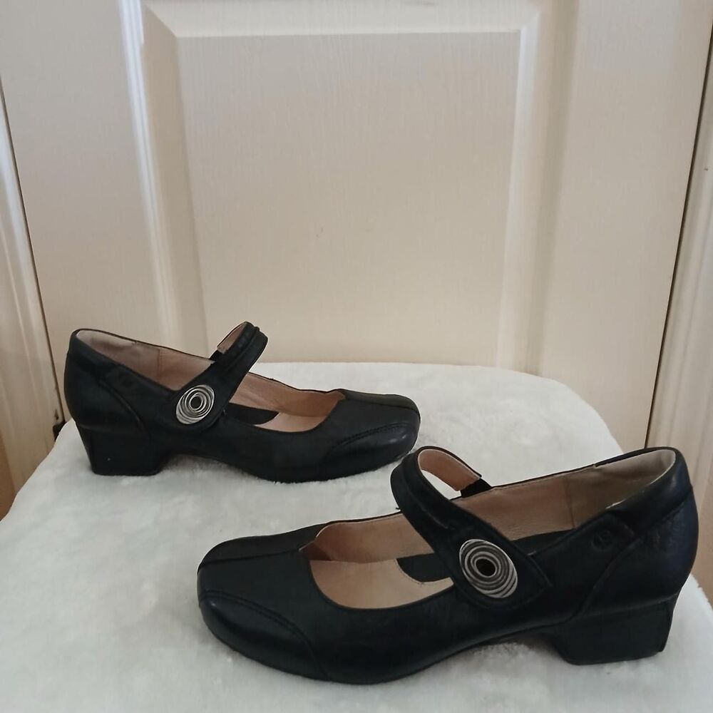 Josef Seibel Cara Black Leather Mary Jane Block Heels EU 40 Dark Academia Office - Picture 3 of 8